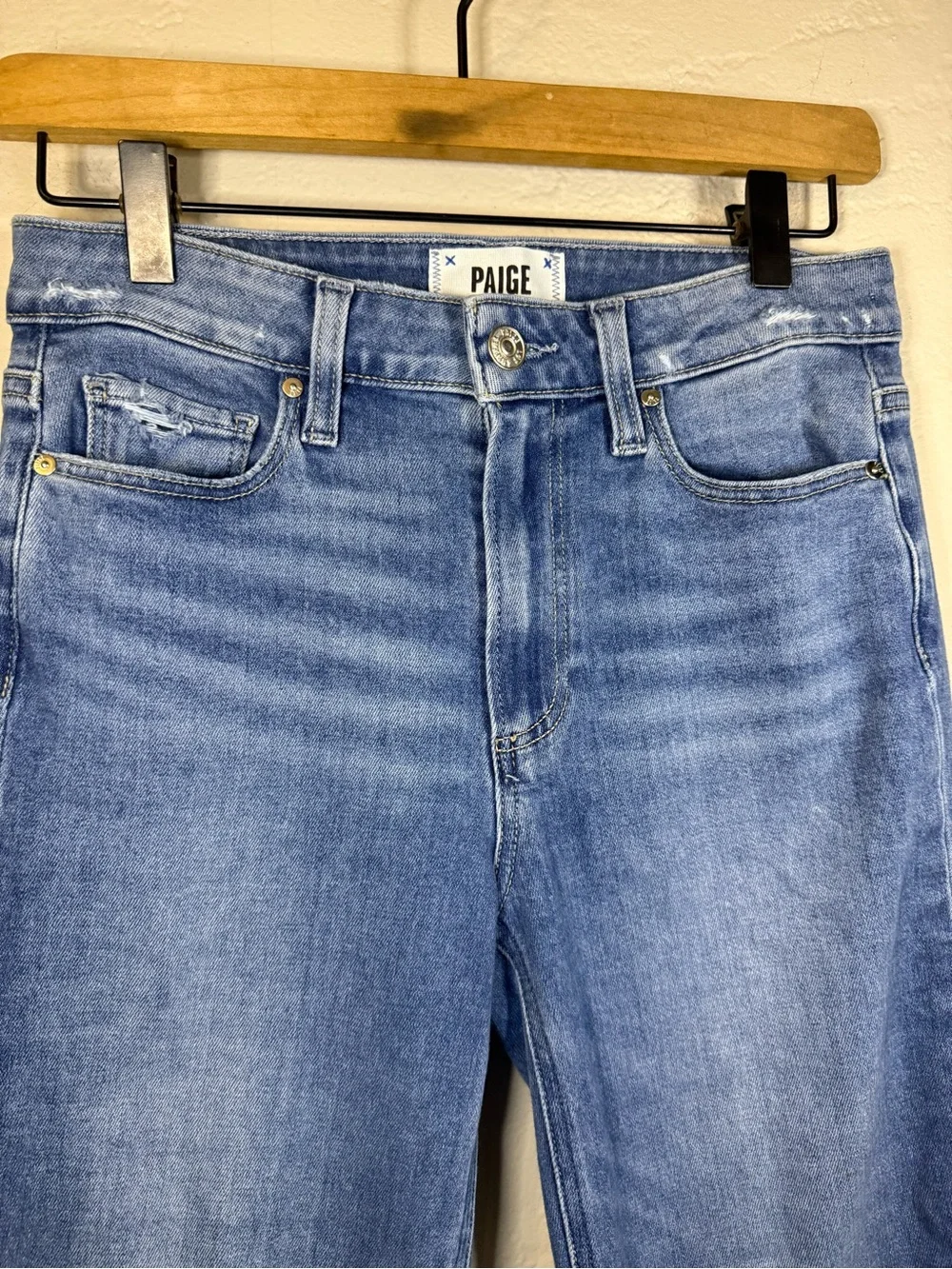 PAIGE Collette Crop Flare Jeans in Light-to-Mid Blue